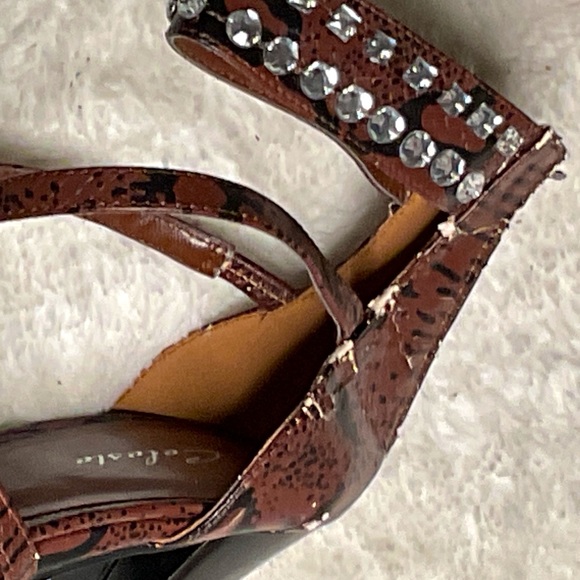 Brown, strappy, platform heels, bedazzled in lots of fun gems and jewels!! - Picture 9 of 9